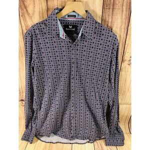 Butter Cloth Shirt Mens Large Blue Red Cotton‎ Flip Cuff Geometric LARGE